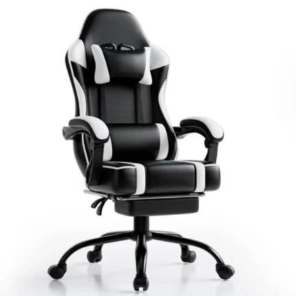 Ergonomic Gaming Chair with Footrest, High-Back Video Game Chair Computer Chair, Office Chair with Headrest and Lumbar, PU Leath